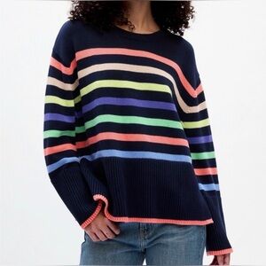 GAP || 24/7 Split-Hem Navy Multicolor Striped Sweater. Sz XS